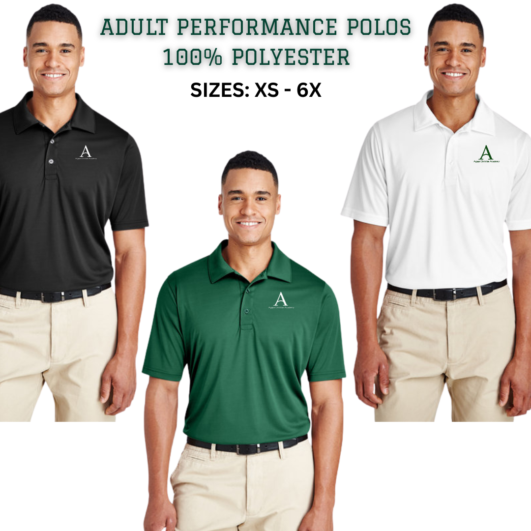 AGAPE ADULT PERFORMANCE POLOS; 100% POLYESTER