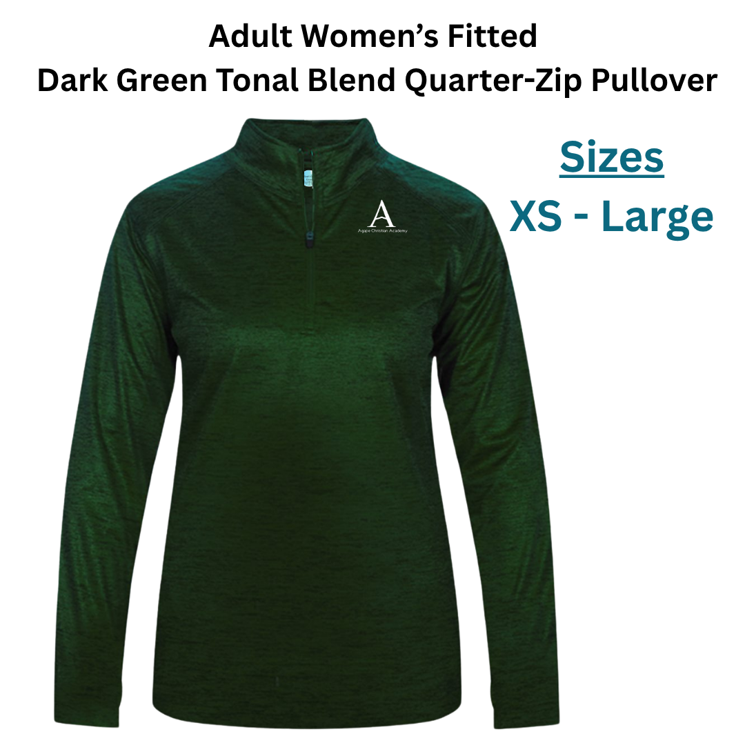 AGAPE Adult Women's Fitted Dark Green Tonal Blend Quarter-Zip Pullover