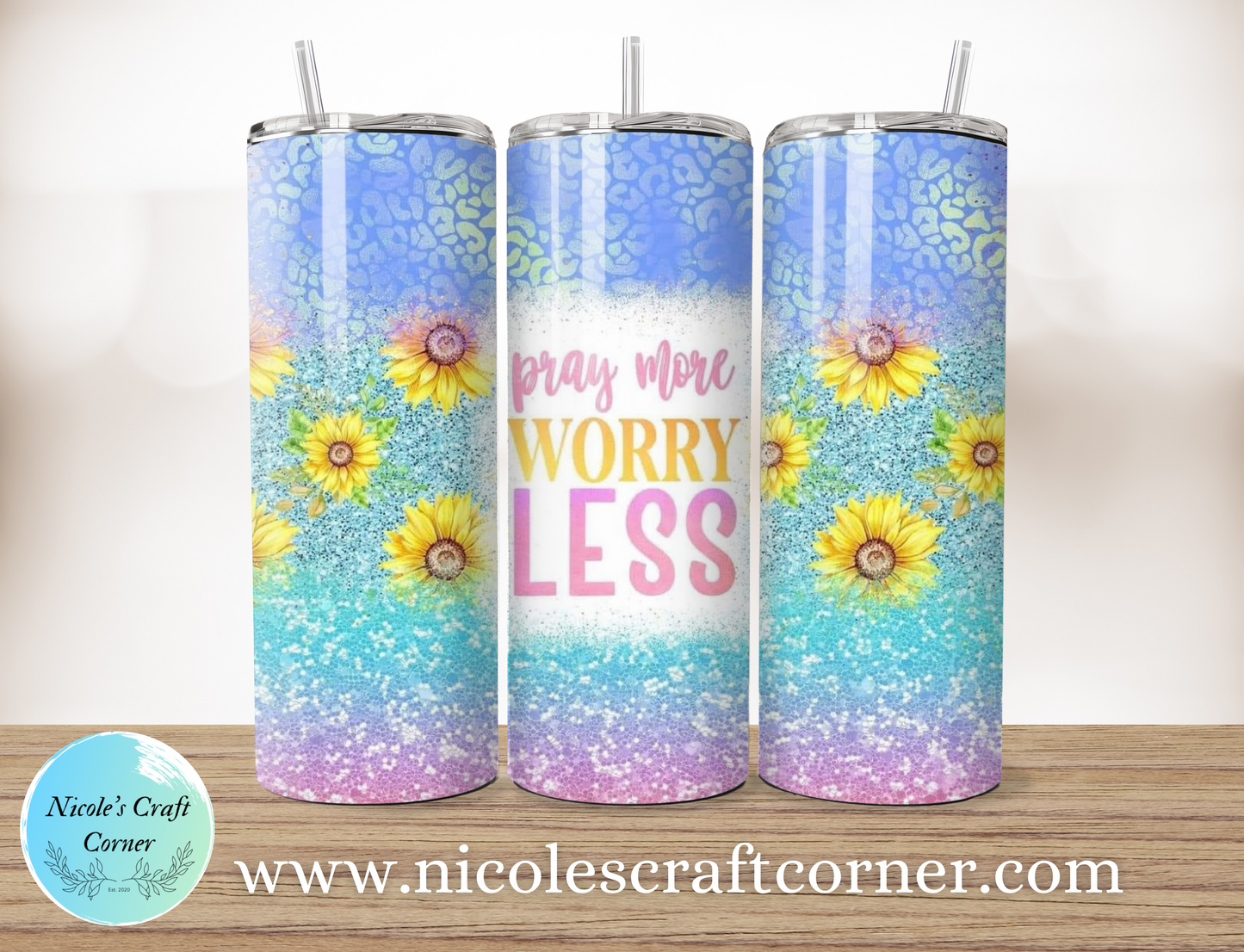 Pray more worry less; Inspirational 20oz skinny Tumbler