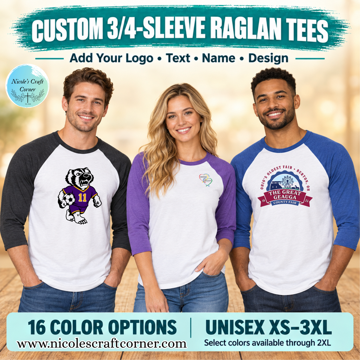 Custom 3/4-Sleeve Raglan Tee