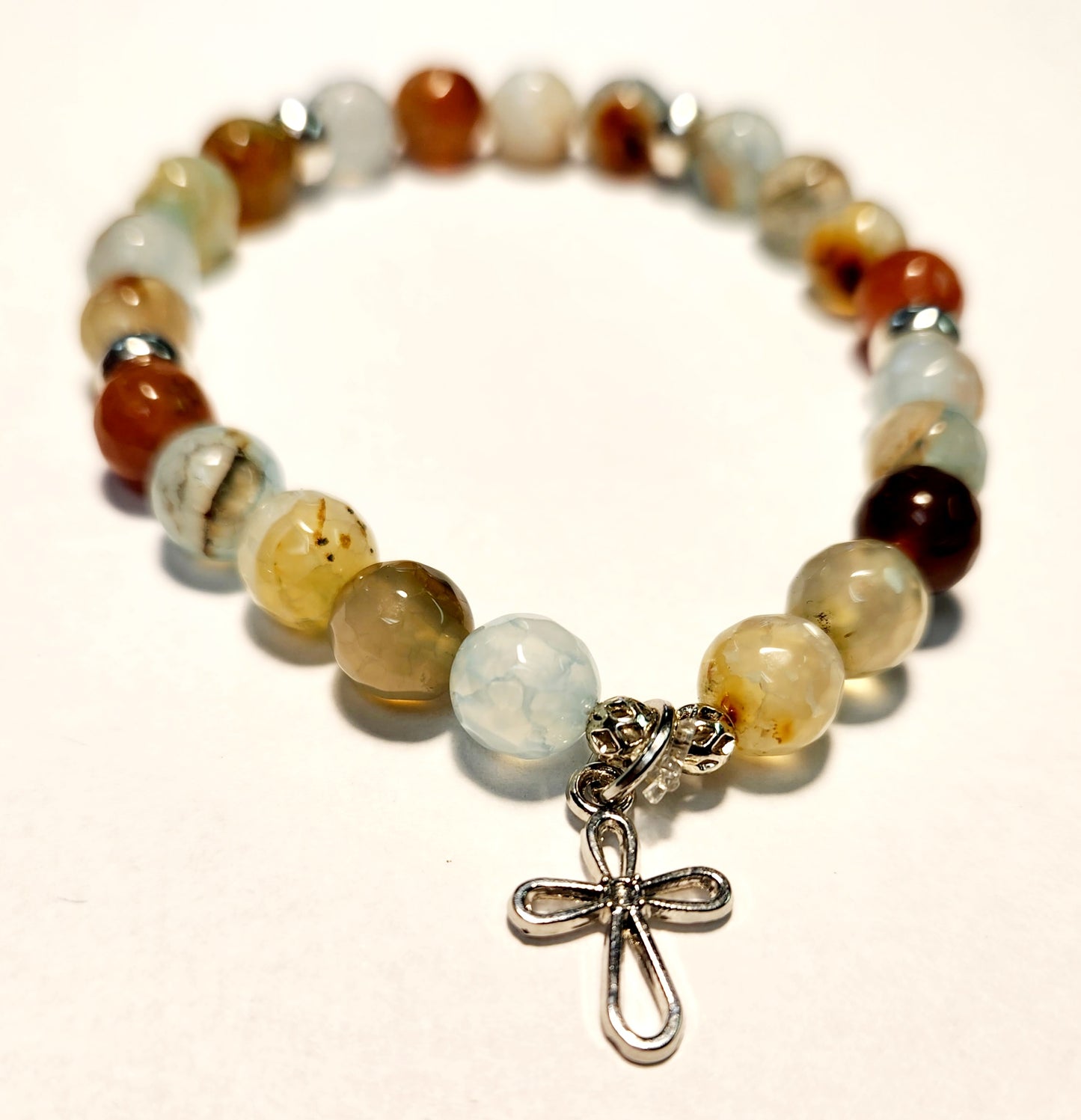 Silver Cross, Beaded Bracelet