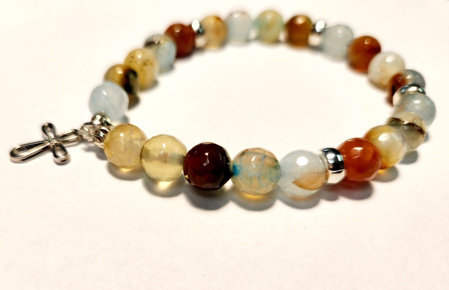 Silver Cross, Beaded Bracelet