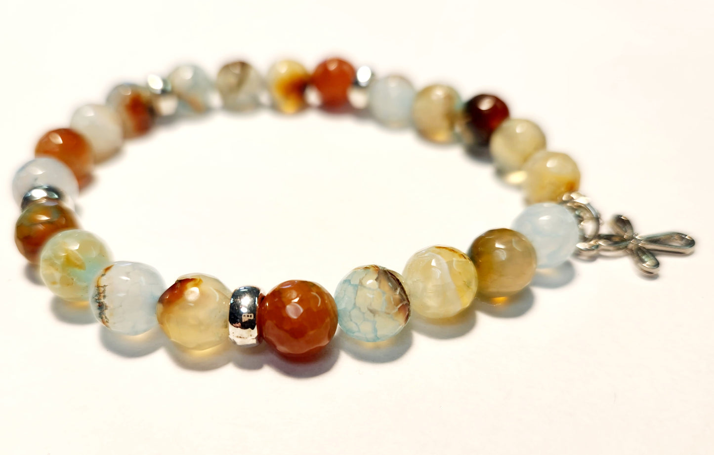 Silver Cross, Beaded Bracelet