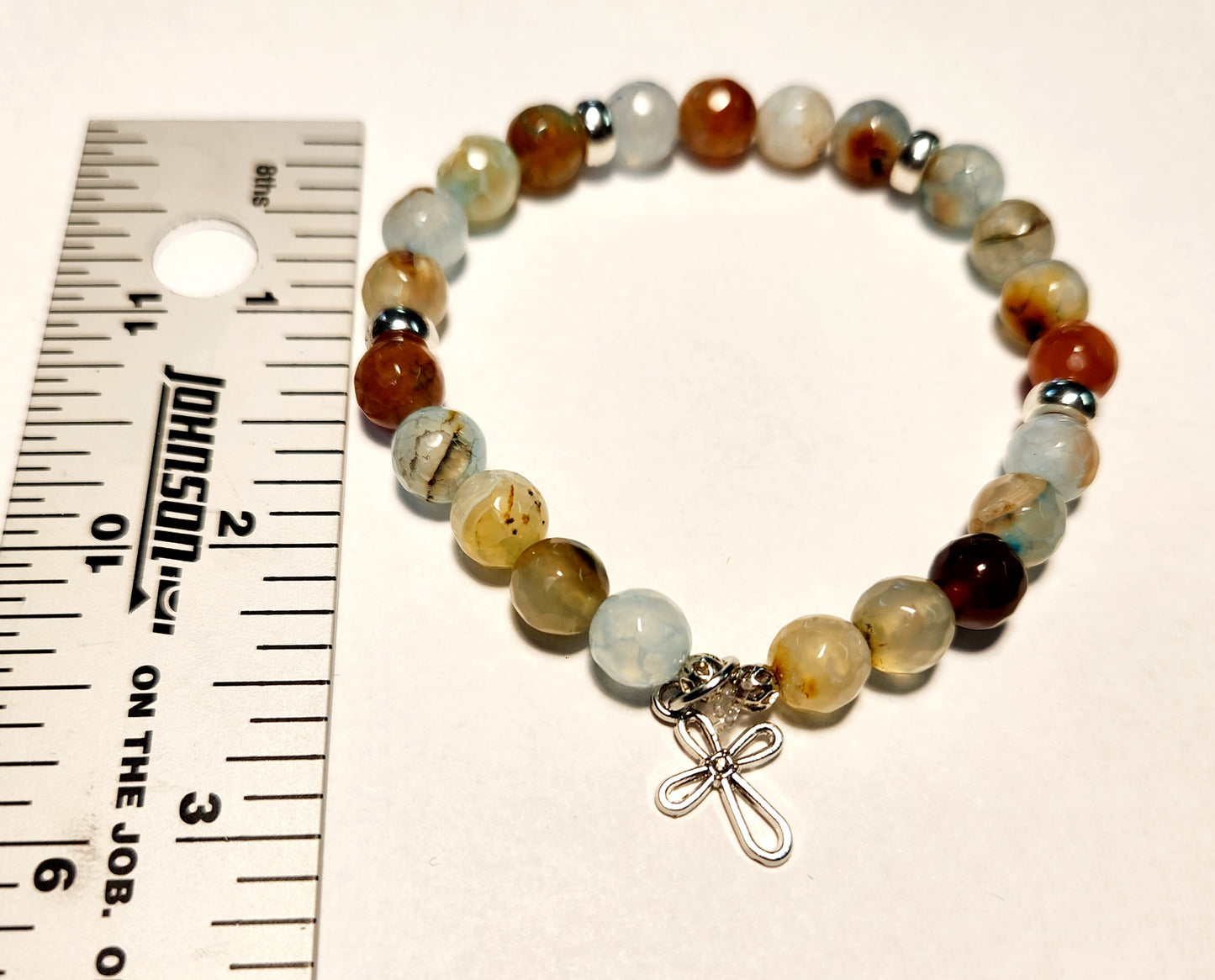 Silver Cross, Beaded Bracelet