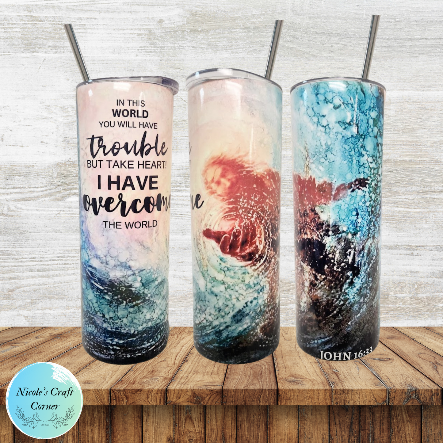 Jesus overcomes Trouble, Inspirational 20oz skinny Tumbler