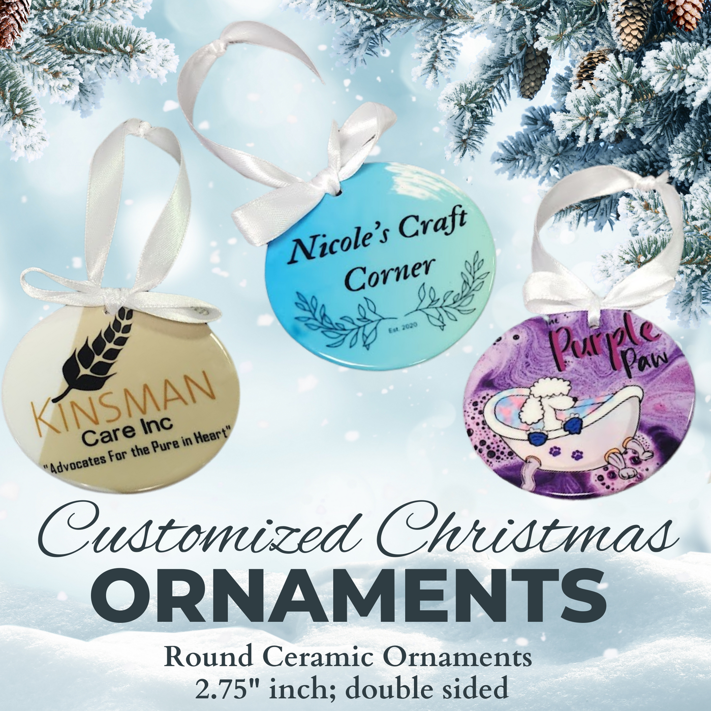 Round Ceramic Customizable Ornaments
