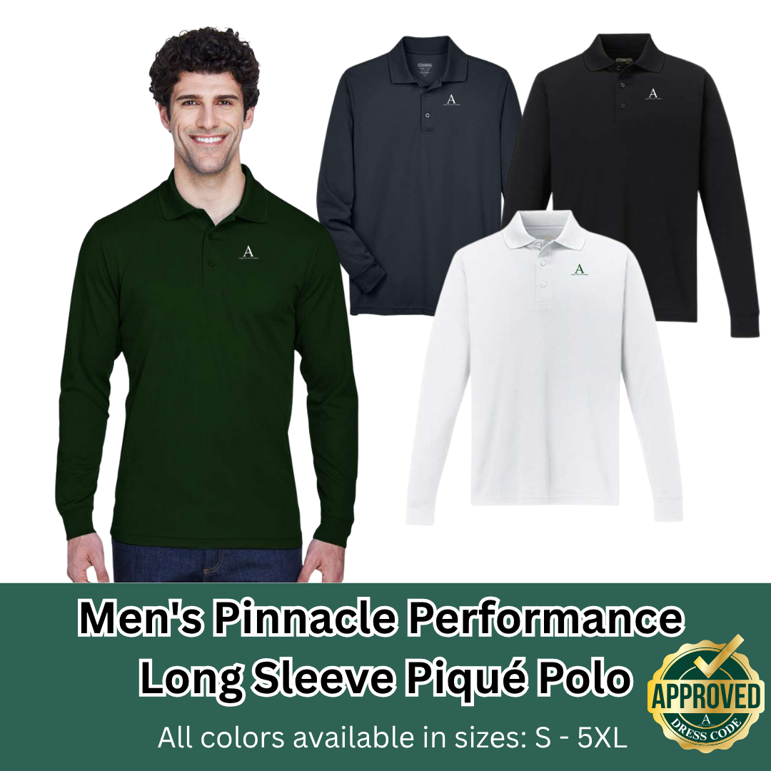 AGAPE Men's Pinnacle Performance Long Sleeve Piqué Polo