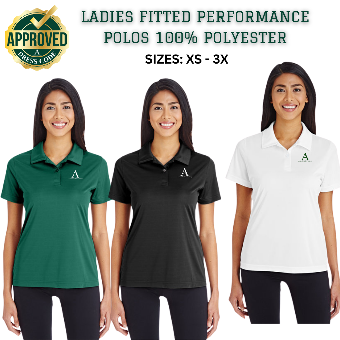 AGAPE LADIES PERFORMANCE POLOS; 100% POLYESTER