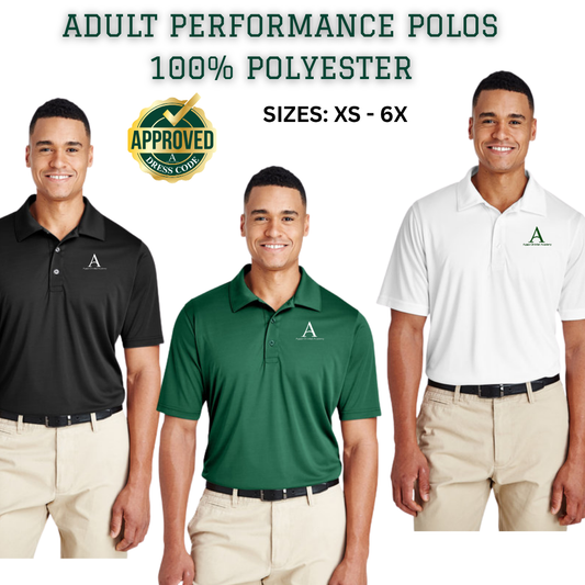 AGAPE ADULT PERFORMANCE POLOS; 100% POLYESTER