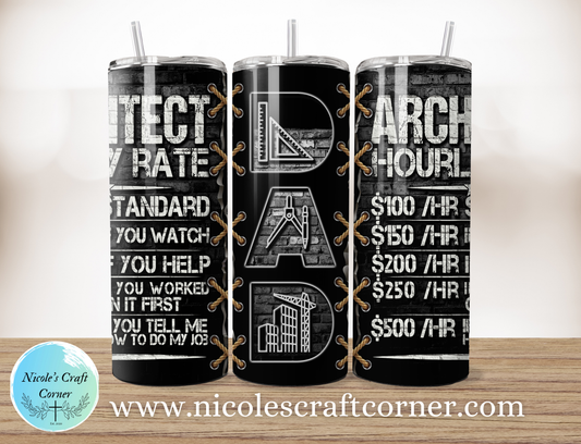 Dad Architect 20oz Skinny Tumbler | Funny Architect Gift | Father’s Day Gift for Dad | Stainless Steel Travel Cup