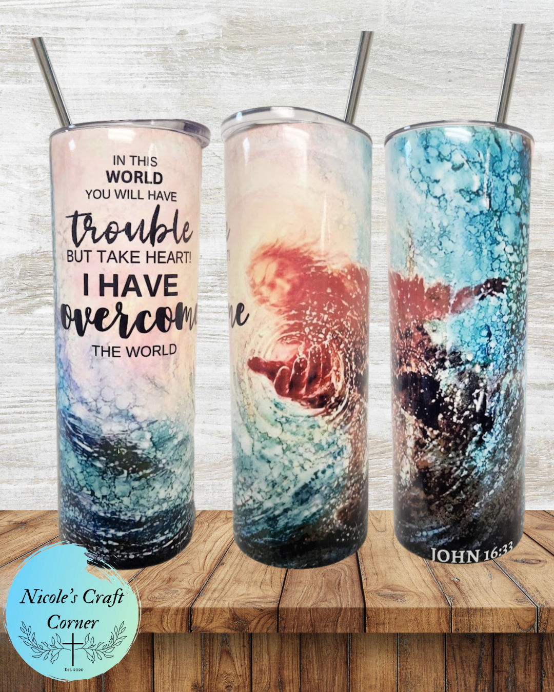 Jesus overcomes Trouble, Inspirational 20oz skinny Tumbler