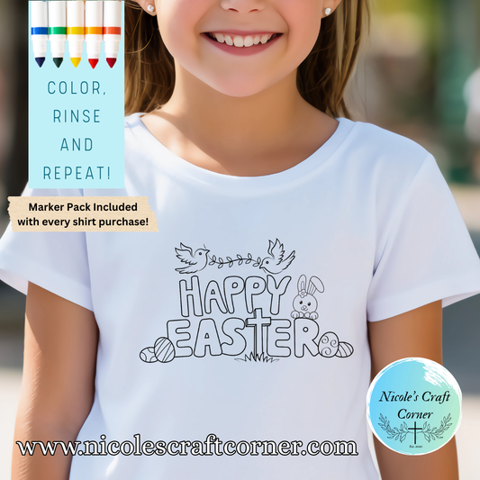 Happy Easter Words with Cross Color Your Own T-shirt
