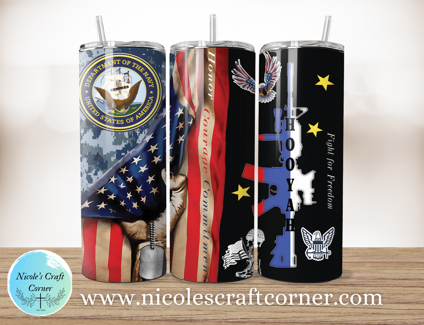 Navy American 20oz Skinny Tumbler Stainless Steel Travel Cup