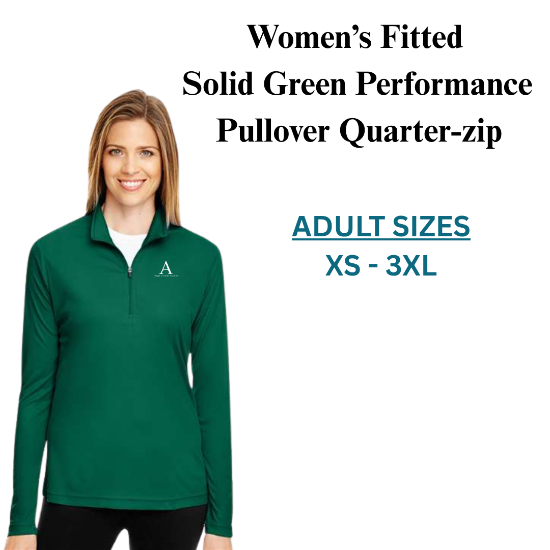 AGAPE Adult Women's Solid Green Quarter-Zip Pullover