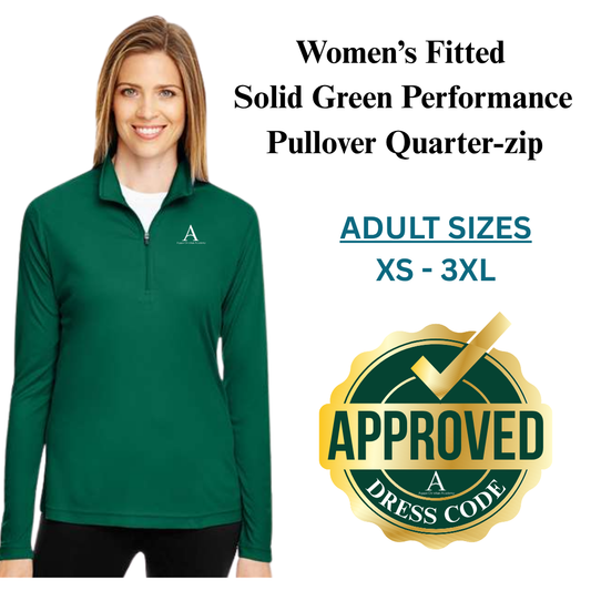AGAPE Women's Fitted Solid Green Quarter-Zip Pullover