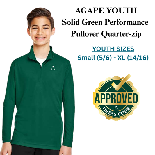 AGAPE YOUTH Solid Green Performance Pullover Quarter-Zip
