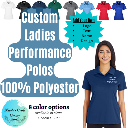 LADIES PERFORMANCE POLOS; 100% POLYESTER