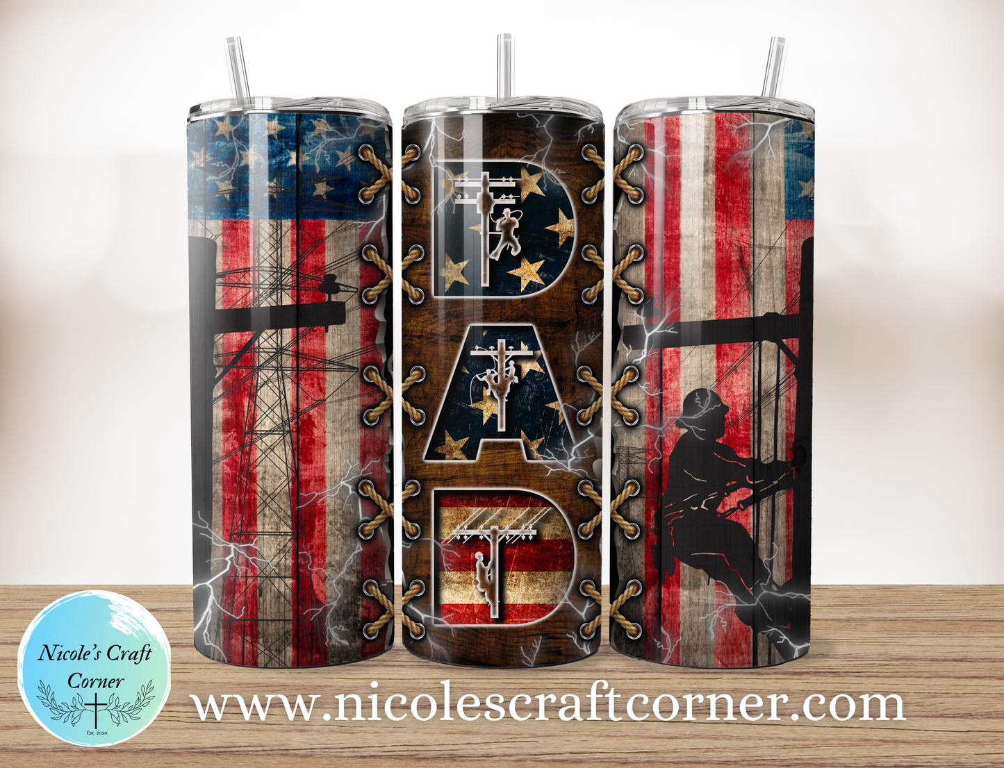 American Flag Lineman DAD  20oz Skinny Tumbler | Father’s Day Gift for Dad | Stainless Steel Travel Cup
