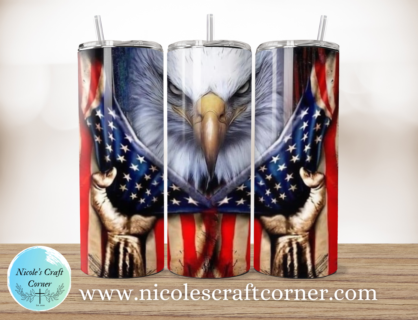 Eagle and American Flag 20oz Skinny Tumbler Stainless Steel Travel Cup