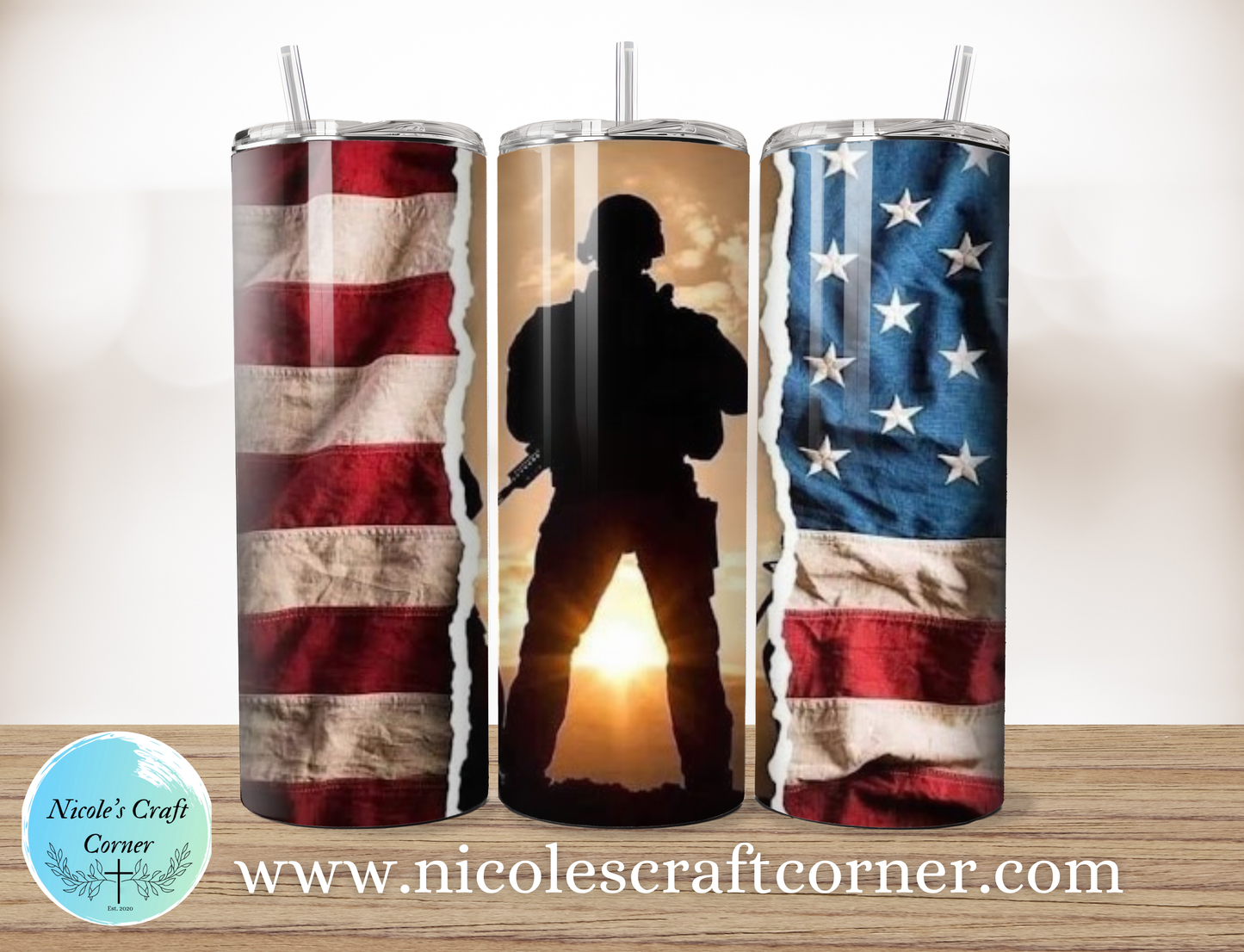 American Soldier Flag 20oz Skinny Tumbler Stainless Steel Travel Cup