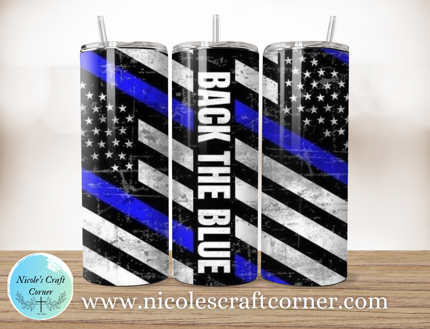 Back the Blue 20oz Skinny Tumbler  Stainless Steel Travel Cup