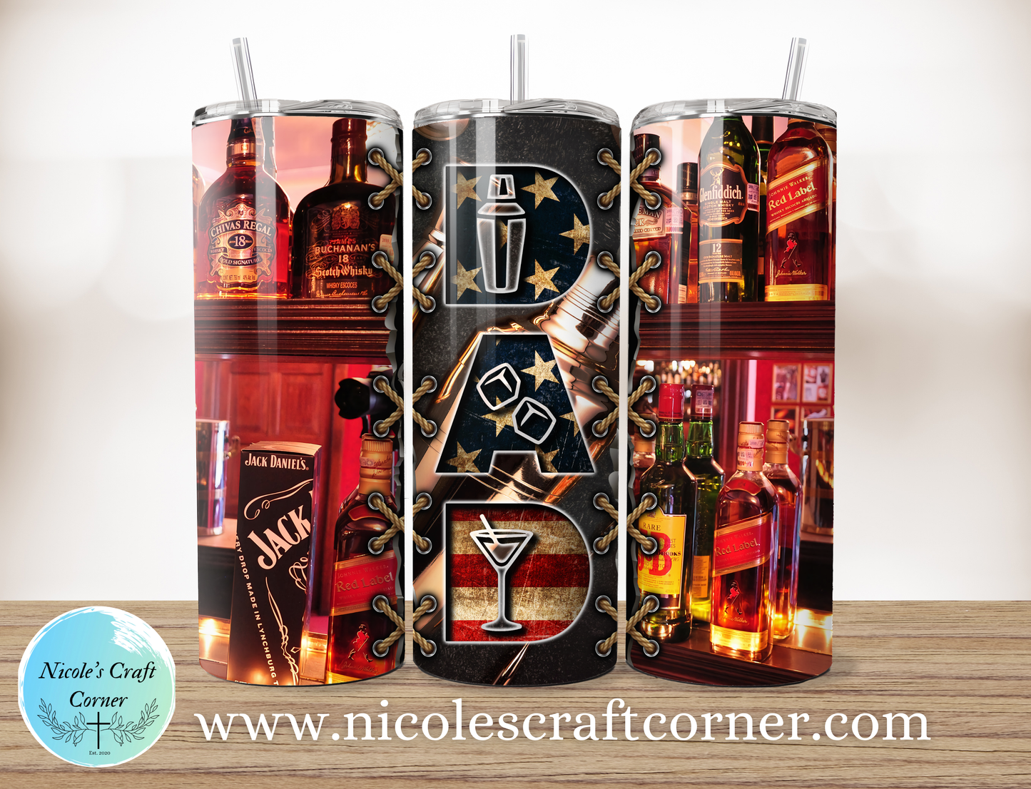 Bartender Bottles DAD  20oz Skinny Tumbler | Father’s Day Gift for Dad | Stainless Steel Travel Cup
