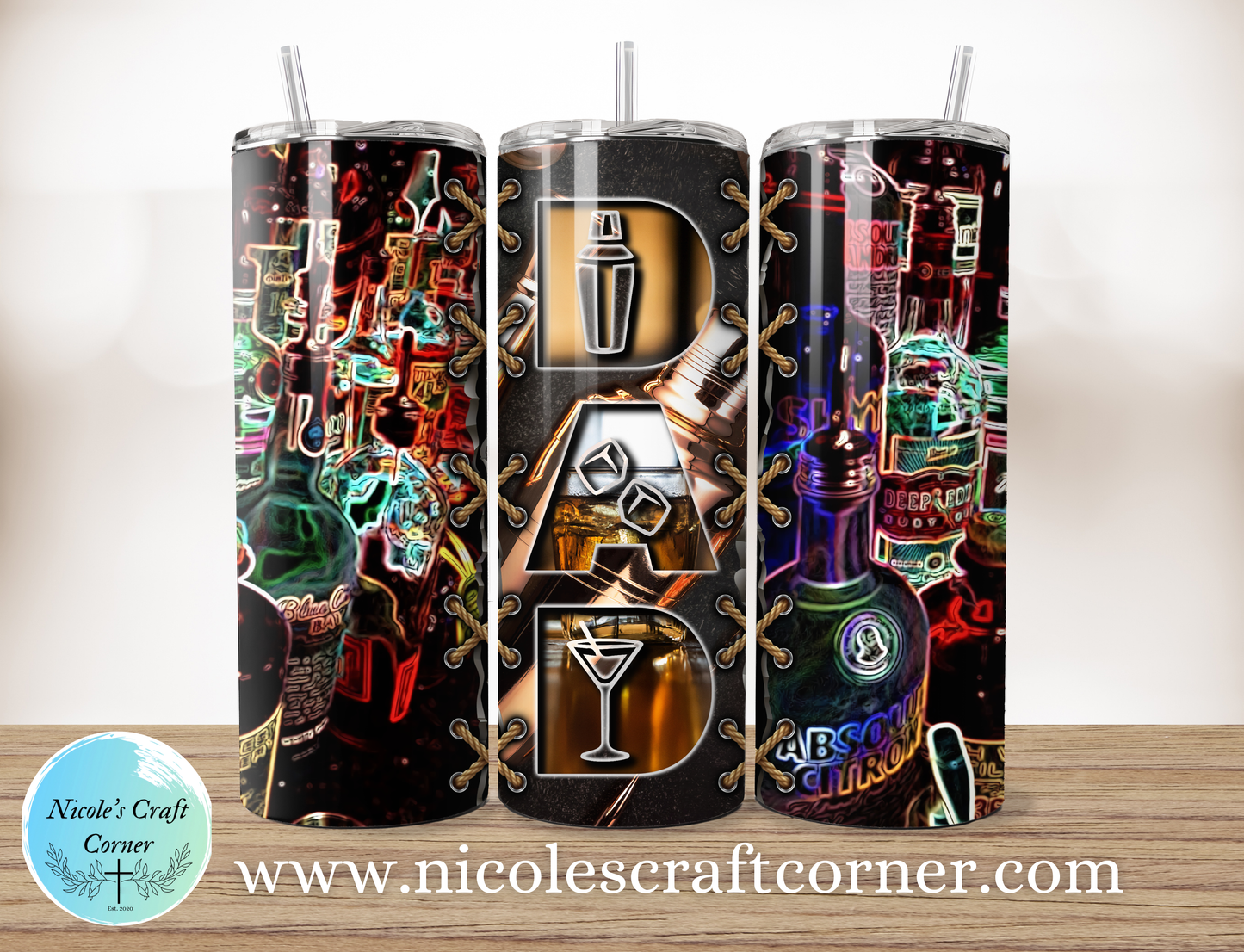 Neon Sign Bartender DAD  20oz Skinny Tumbler | Father’s Day Gift for Dad | Stainless Steel Travel Cup