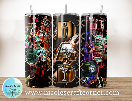 Neon Sign Bartender DAD  20oz Skinny Tumbler | Father’s Day Gift for Dad | Stainless Steel Travel Cup