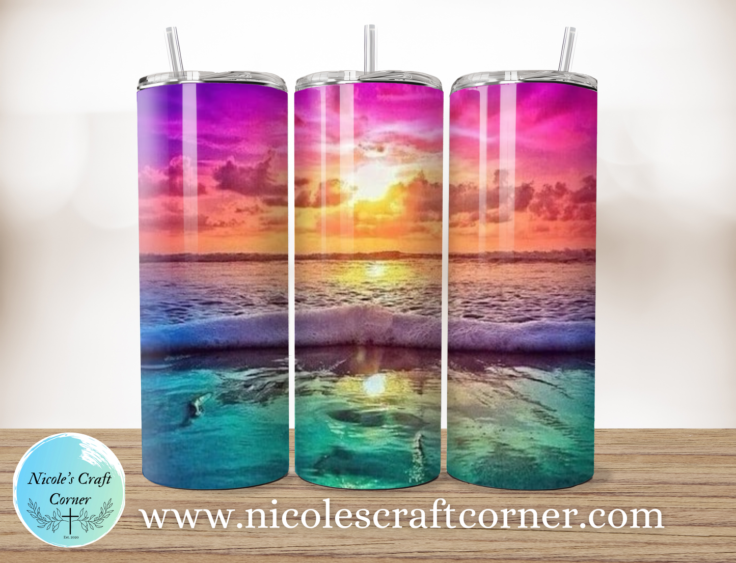 Beach Scene Colorful 20oz Skinny Tumbler Stainless Steel Travel Cup