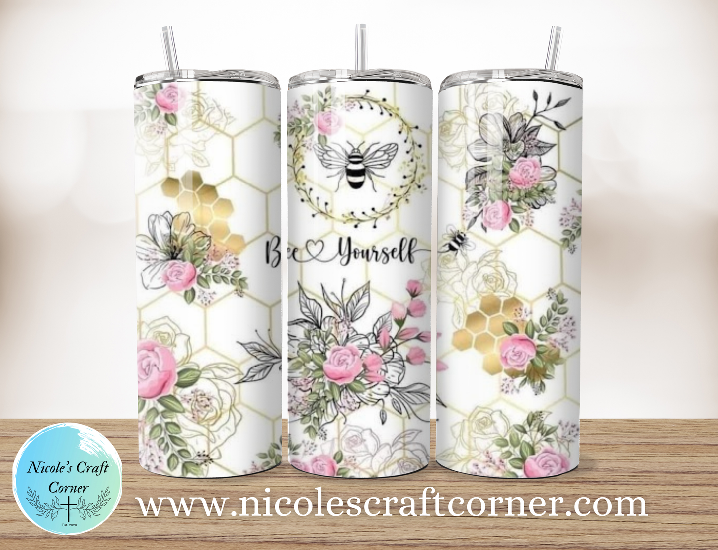 "Bee Yourself" 20oz Skinny Tumbler Stainless Steel Travel Cup