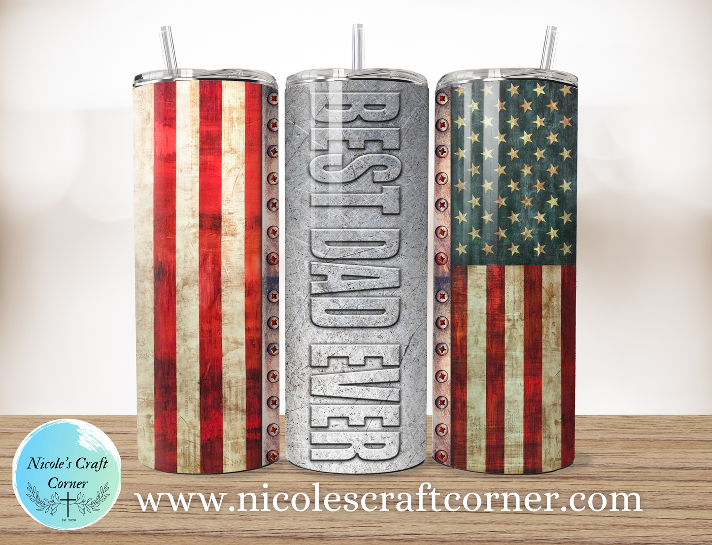 Rustic American Flag Best Dad Ever 20oz Skinny Tumbler | Father’s Day Gift for Dad | Stainless Steel Travel Cup