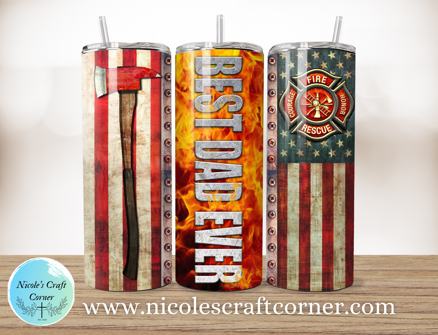 Firefighter Best Dad Ever 20oz Skinny Tumbler | Father’s Day Gift for Dad | Stainless Steel Travel Cup