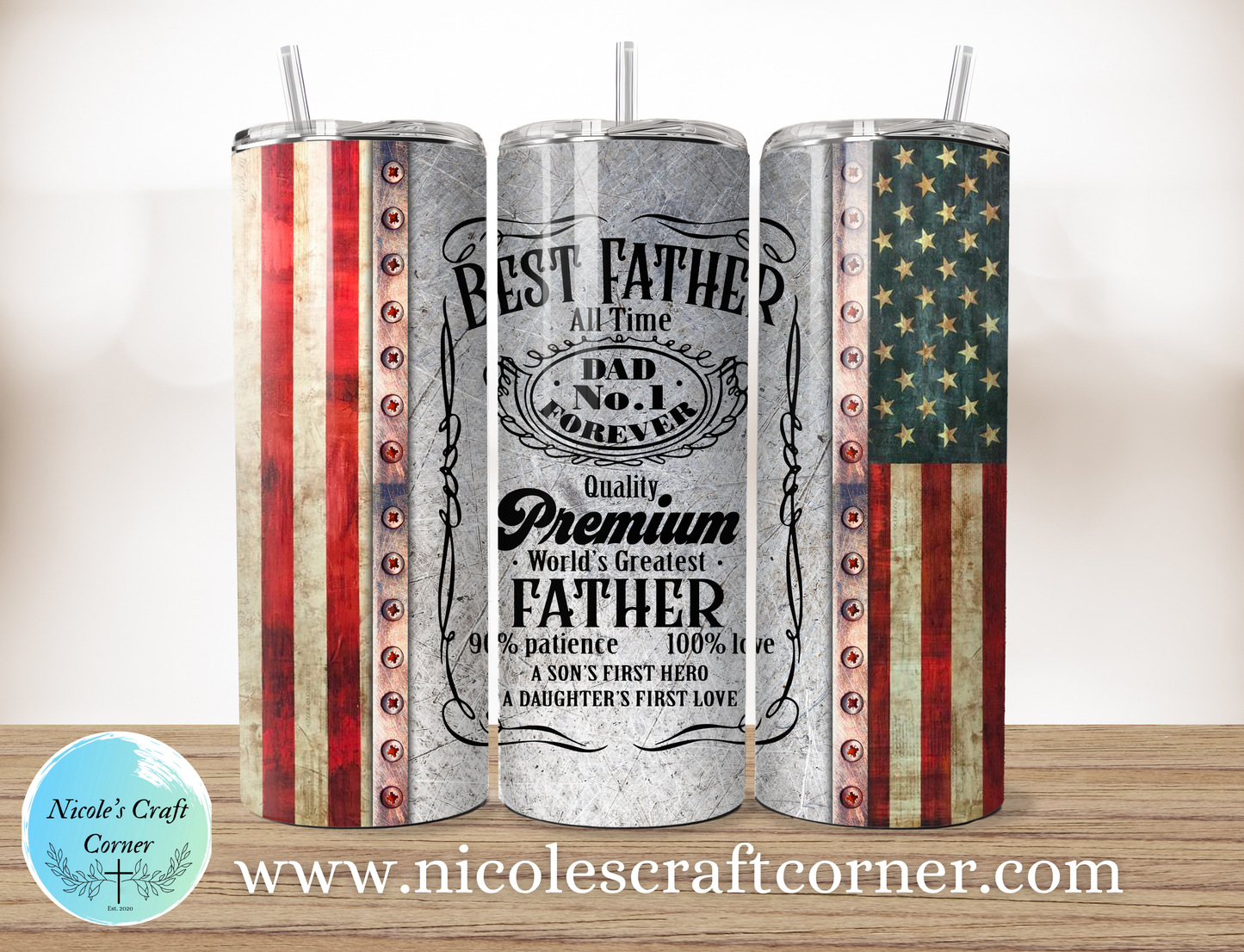Greatest Dad Limited Edition  Rustic American Flag  20oz Skinny Tumbler | Father’s Day Gift for Dad | Stainless Steel Travel Cup