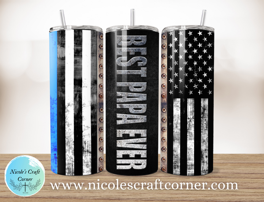 Best Papa Ever, Rustic American Flag  20oz Skinny Tumbler | Father’s Day Gift for Dad | Stainless Steel Travel Cup