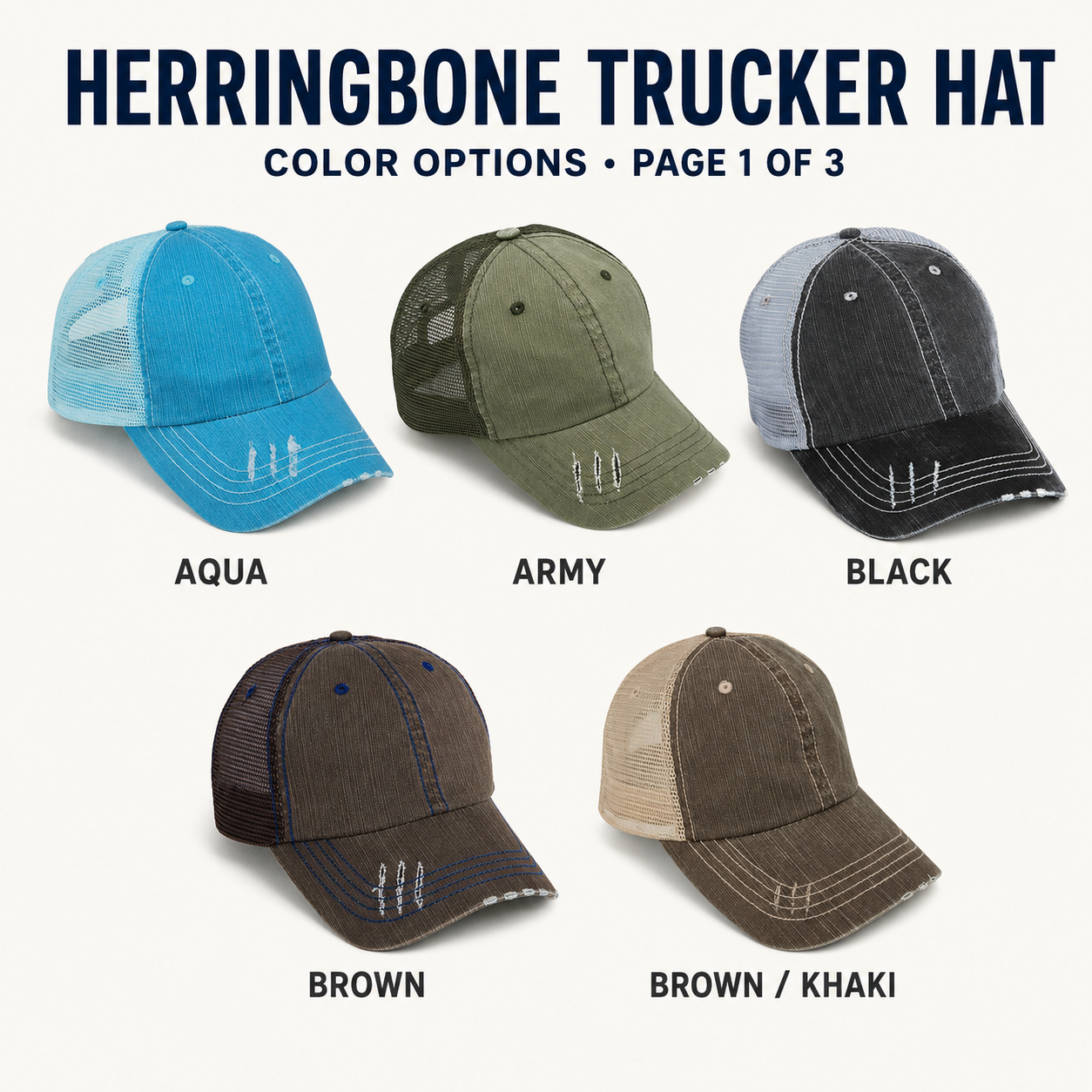 Custom Herringbone Trucker Hat | Distressed Mesh Back Cap