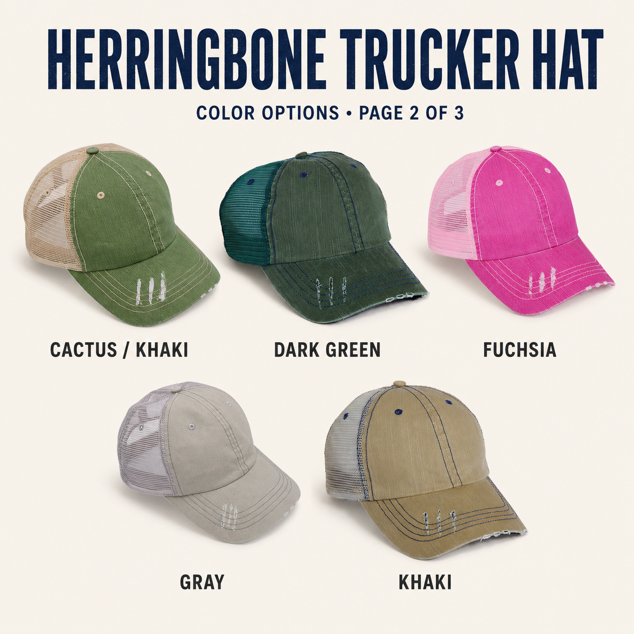 Custom Herringbone Trucker Hat | Distressed Mesh Back Cap
