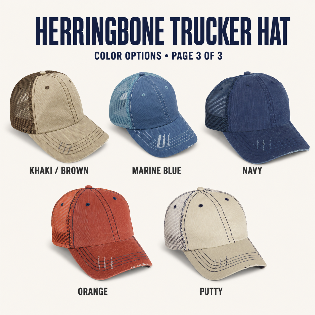Custom Herringbone Trucker Hat | Distressed Mesh Back Cap
