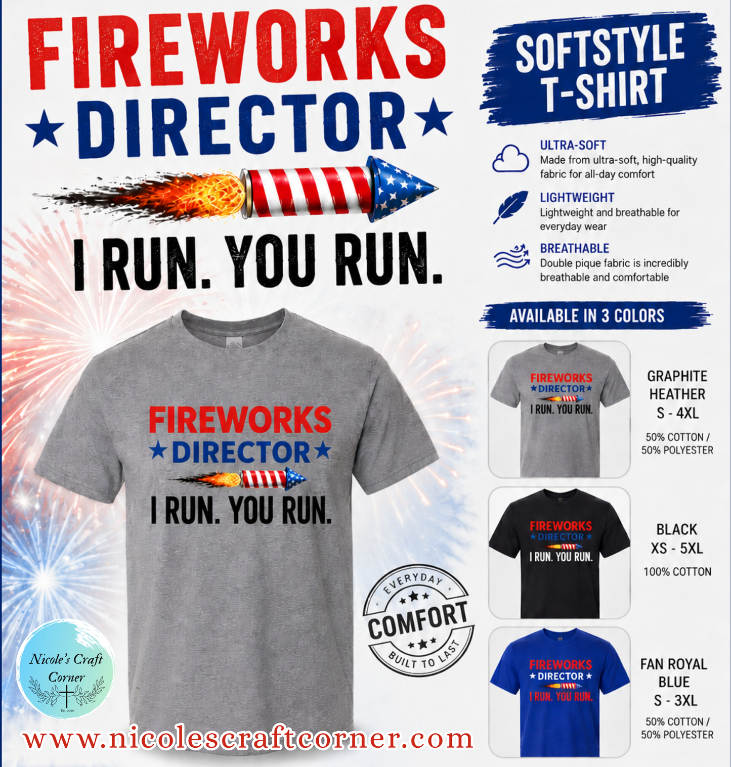 Fireworks Director – I Run. You Run. graphic tee