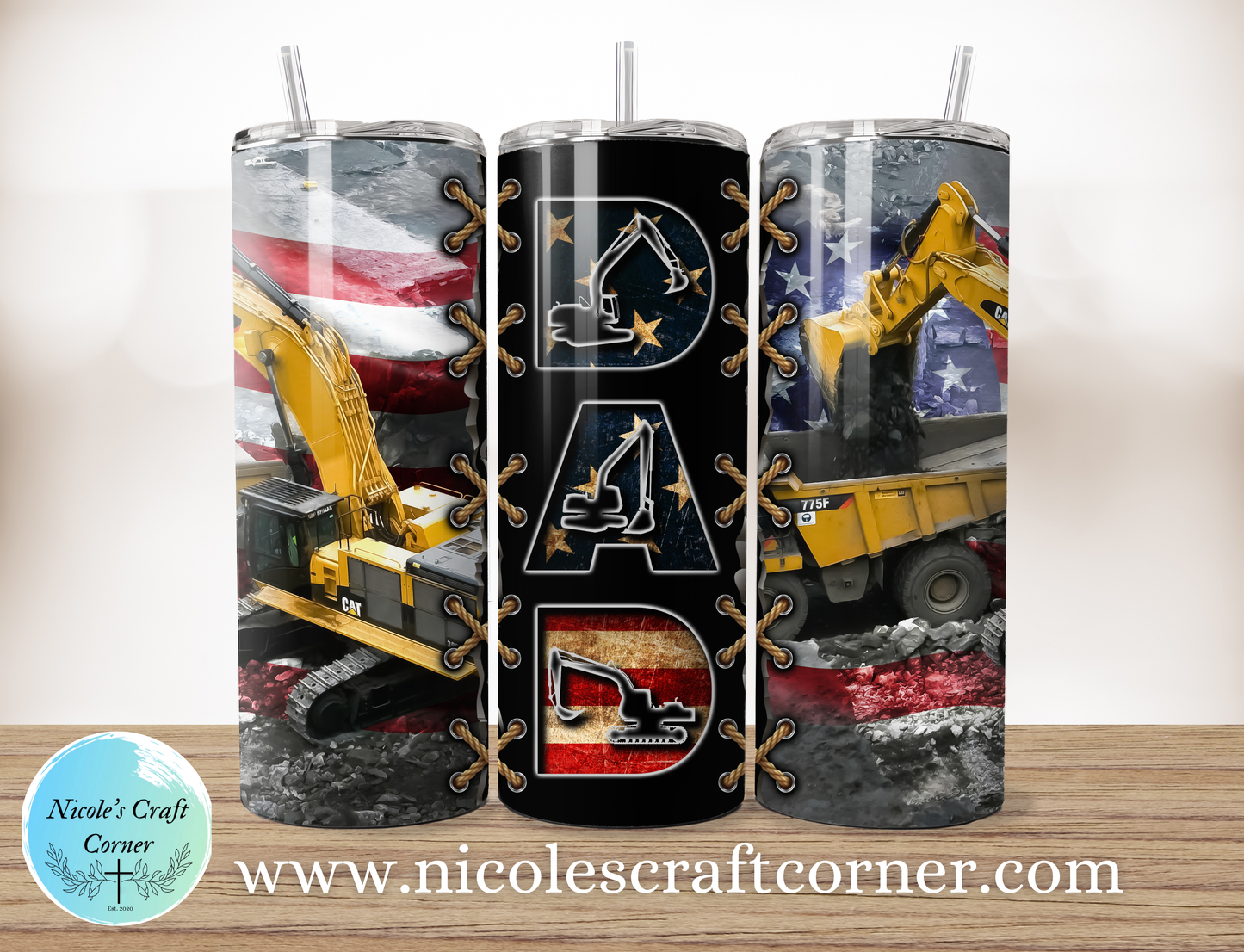 Construction Truck DAD 20oz Skinny Tumbler | Father’s Day Gift for Dad | Stainless Steel Travel Cup