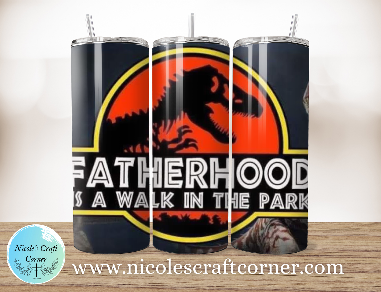 “Fatherhood is a Walk in the Park” Jurassic Park  20oz Skinny Tumbler | Father’s Day Gift for Dad | Stainless Steel Travel Cup