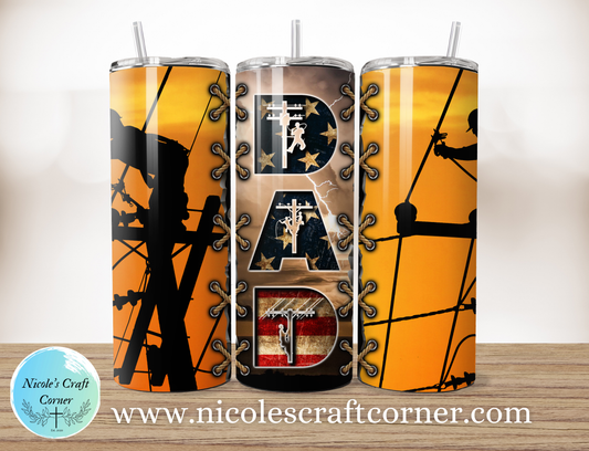 Lineman Skies DAD  20oz Skinny Tumbler | Father’s Day Gift for Dad | Stainless Steel Travel Cup
