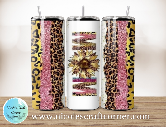 Pink Jaguar Sunflower Mom 20oz Skinny Tumbler Stainless Steel Travel Cup
