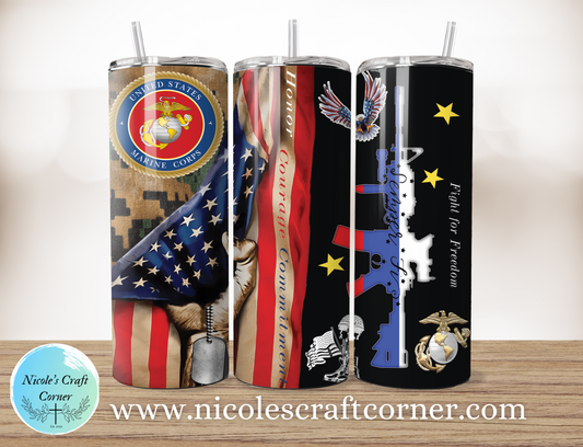 Marine Corps American 20oz Skinny Tumbler Stainless Steel Travel Cup