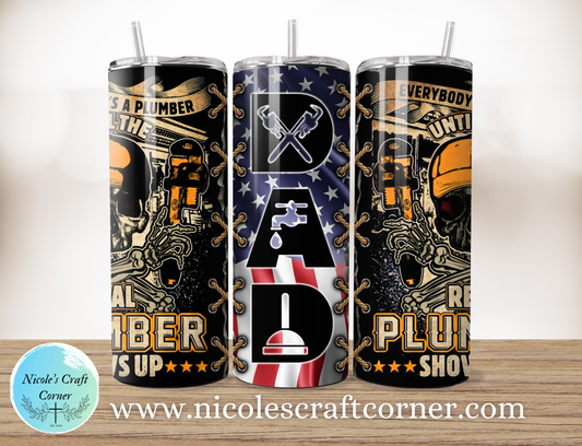 Funny Plumber DAD  20oz Skinny Tumbler | Father’s Day Gift for Dad | Stainless Steel Travel Cup