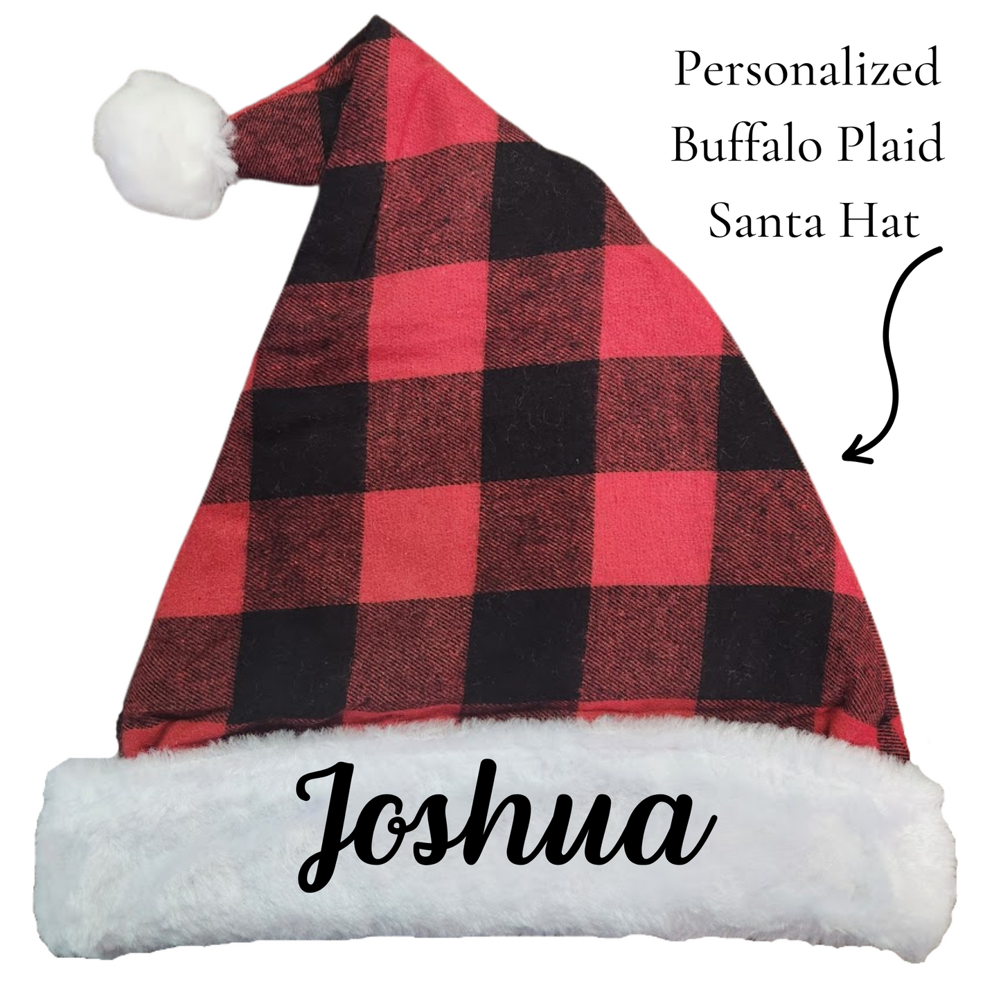 Personalized Christmas Santa Hat; Personalized Red Velvet Sant Hat; Personalized Buffalo Plaid Santa Hat