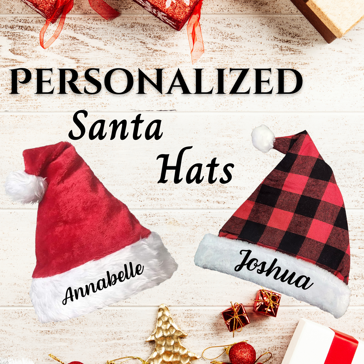 Personalized Christmas Santa Hat; Personalized Red Velvet Sant Hat; Personalized Buffalo Plaid Santa Hat