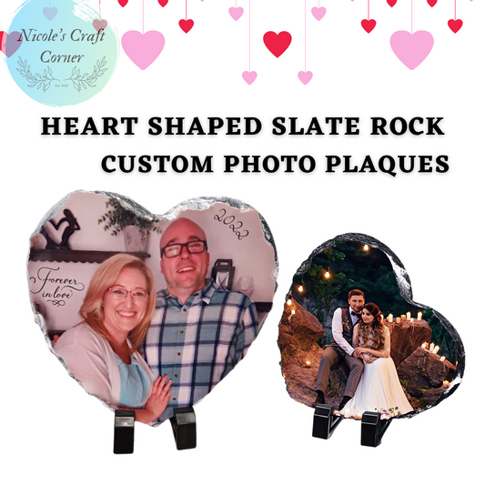 Heart Shaped Slate Custom Rock Plaque ~ with stand